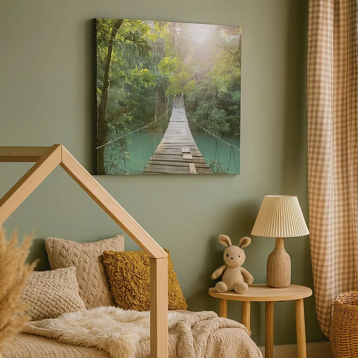 Bild auf Leinwand - Leinwandbild - Über das azurblaue Wasser zum azurblauen Wald - 30x30 cm