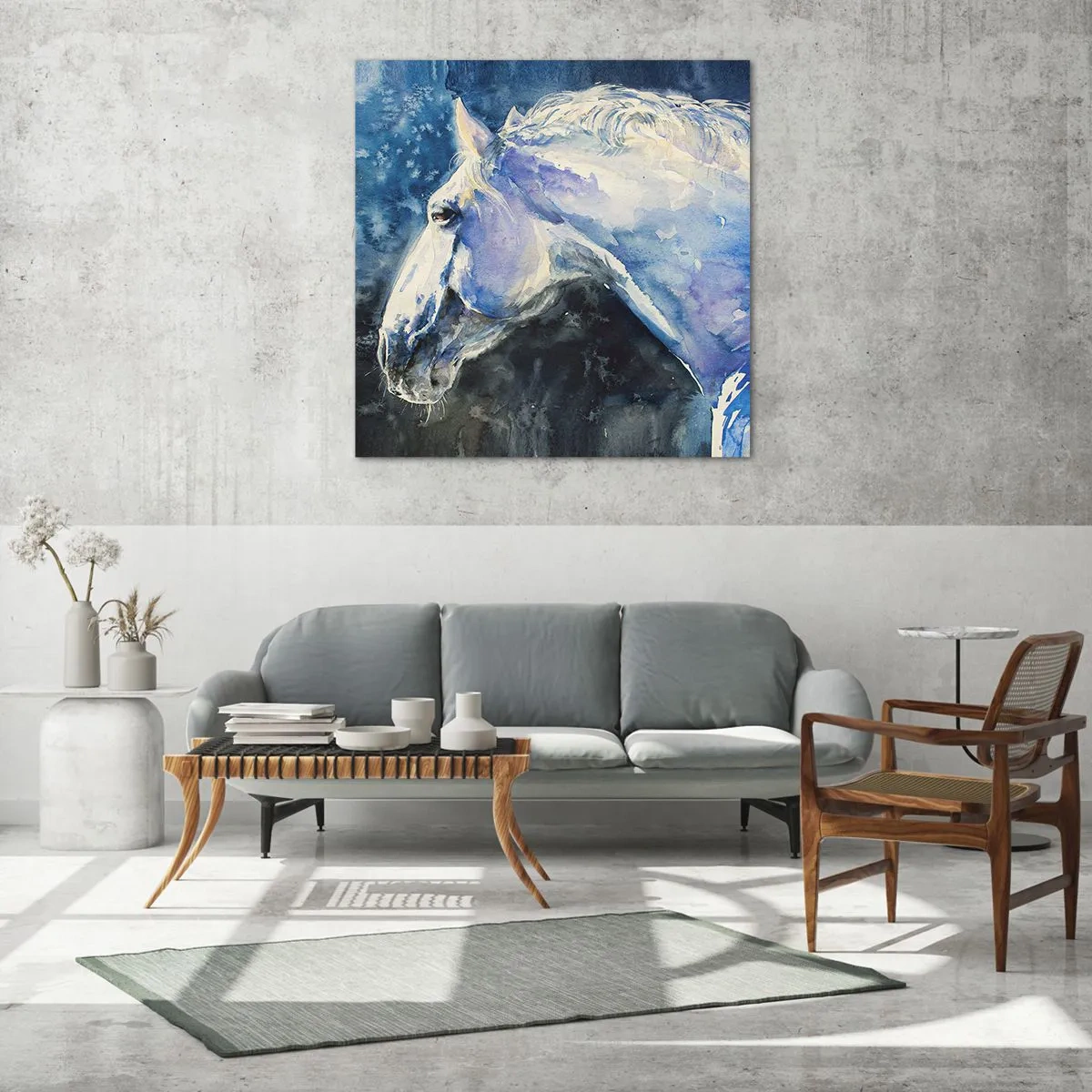 Glasbild - Bild auf glas - Porträt in blauem Glanz - 70x70 cm