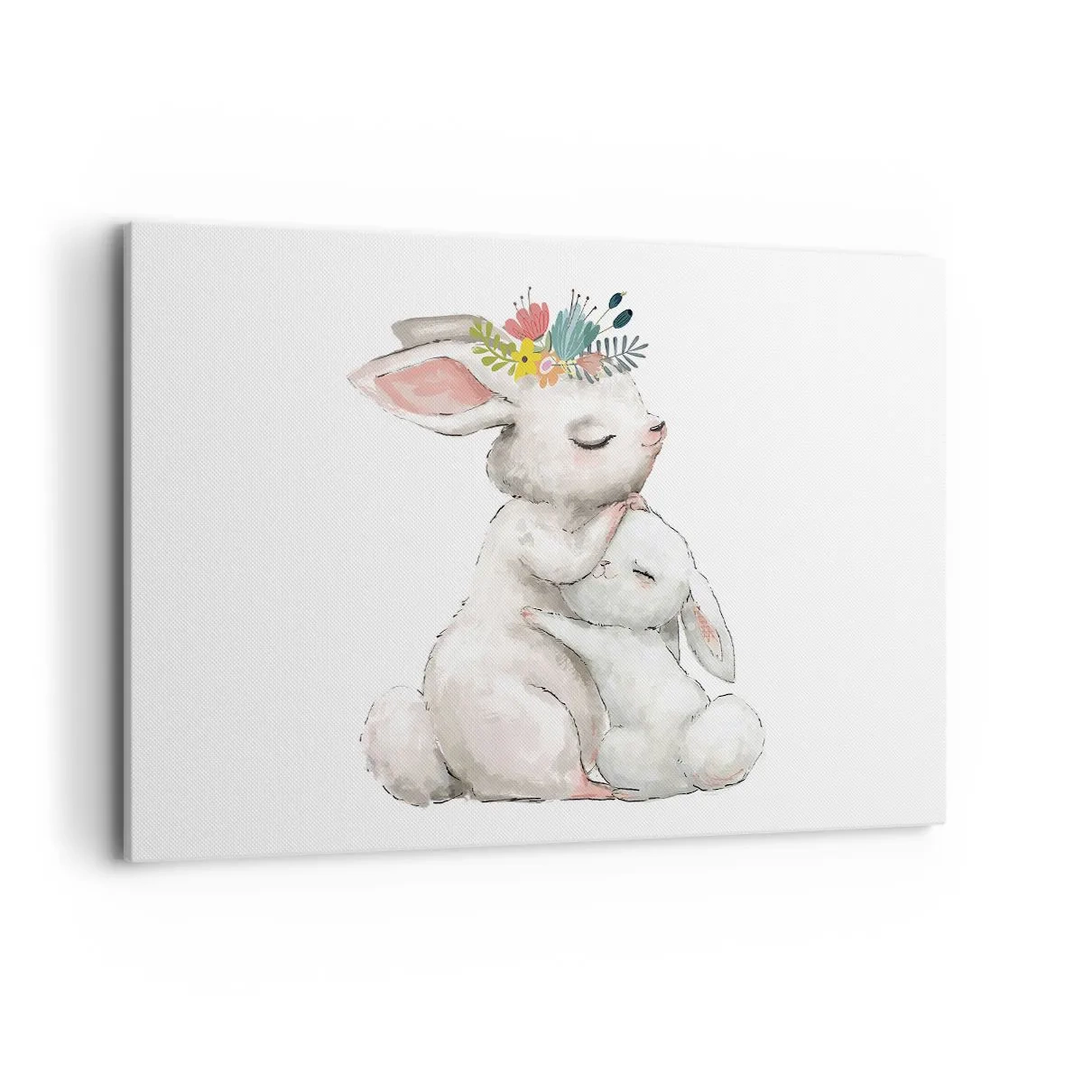 Bild auf Leinwand - Leinwandbild - Niedliche Kaninchen in Pastellfarben - 120x80cm - Bei Mama ist's am schönsten - Moderne Wanddekoration für Wohnzimmer und Schlafzimmer ARTTOR
