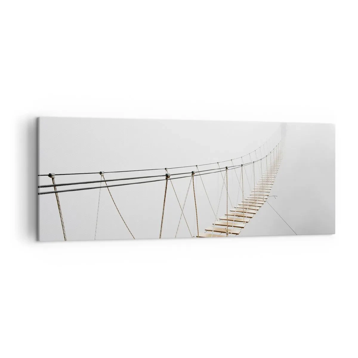 Bild auf Leinwand - Leinwandbild - Eine Hängebrücke im Nebel aus minimalistischer Perspektive - 140x50cm - Wohin wird es dich führen? - Moderne Wanddekoration für Wohnzimmer und Schlafzimmer ARTTOR