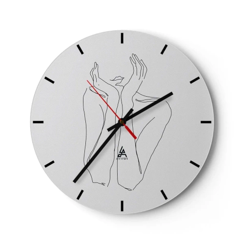 Wanduhr - Glasuhr - Eine minimalistische Zeichnung einer Hand und eines Mundes auf weißem Hintergrund. - 30x30cm - Wovon Mädchen träumen - Moderne Wanddekoration für Wohnzimmer, Küche und Schlafzimmer ARTTOR