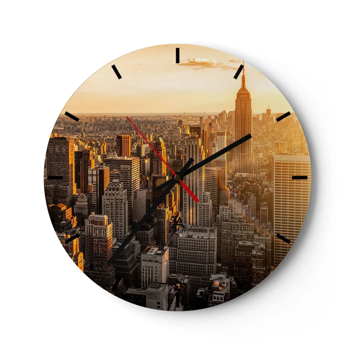 Wanduhr - Glasuhr - Panorama der New Yorker Wolkenkratzer bei Sonnenuntergang - 30x30cm - In der Sonne wachsen - Moderne Wanddekoration für Wohnzimmer, Küche und Schlafzimmer ARTTOR