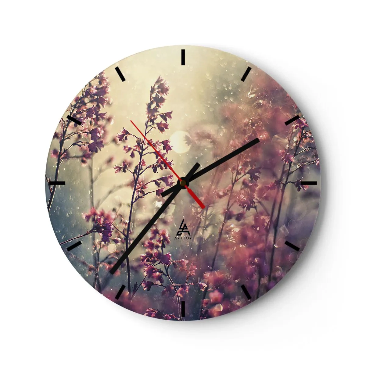 Wanduhr - Glasuhr - Zarte rosa Blüten im Licht des diffusen Sonnenlichts - 30x30cm - Geheimnisvoller Garten - Moderne Wanddekoration für Wohnzimmer, Küche und Schlafzimmer ARTTOR