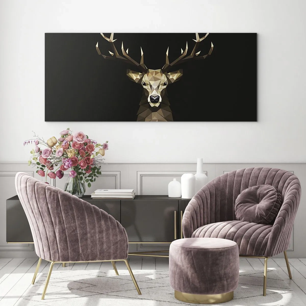 Glasbild - Bild auf glas - Kubistischer Hirsch - 100x40 cm