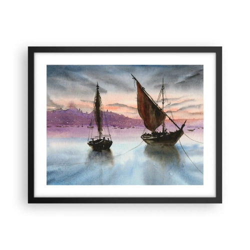 Poster in einem schwarzem Rahmen - Abend am Hafen - 50x40 cm