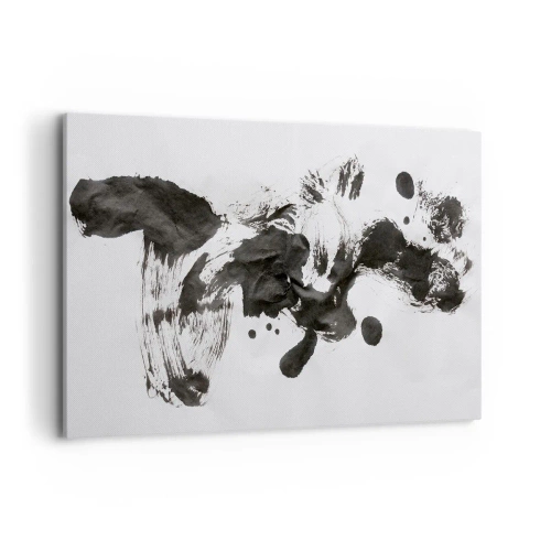 Bild auf Leinwand - Leinwandbild - Abstrakte Komposition aus schwarzen Flecken auf weißem Hintergrund - 100x70cm - Obwohl das Wahnsinn ist, steckt darin eine Methode? - Moderne Wanddekoration für Wohnzimmer und Schlafzimmer ARTTOR