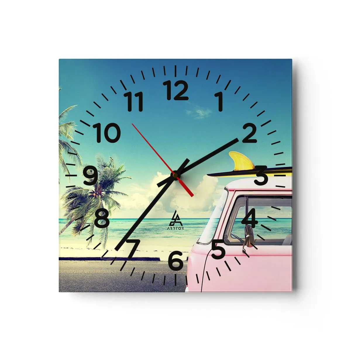 Wanduhr - Glasuhr - Zeit um in die Ferien zu starten - 30x30 cm