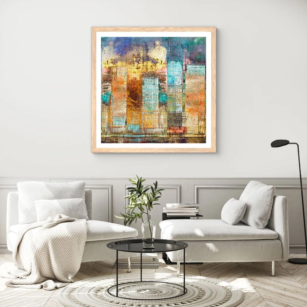 Poster in einem Rahmen aus heller Eiche - Sonnige Metropole - 40x40 cm