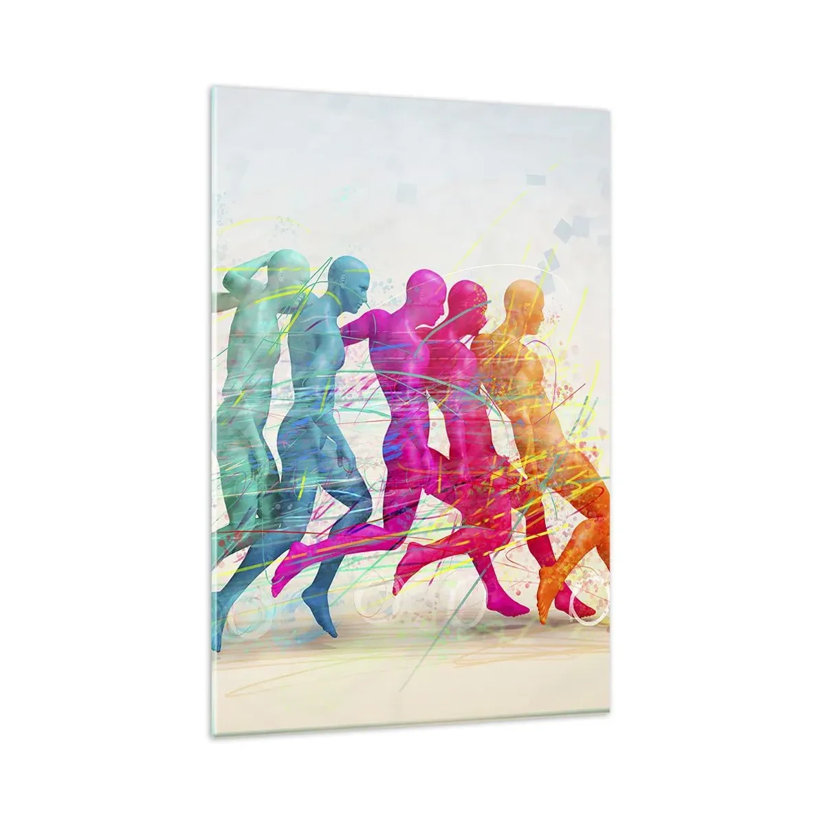 Glasbild - Bild auf glas - Bunte Silhouetten von Läufern in Bewegung - 80x120cm - Harmonie der Bewegung - Moderne Wanddekoration für Wohnzimmer und Schlafzimmer ARTTOR