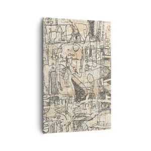 Bild auf Leinwand - Leinwandbild - Abstrakte Muster und Linien auf beigem Hintergrund - 80x120cm - Es wartet darauf, entschlüsselt zu werden - Moderne Wanddekoration für Wohnzimmer und Schlafzimmer ARTTOR