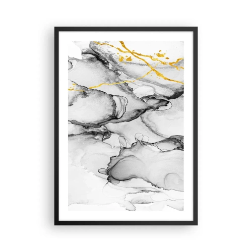 Poster in einem schwarzem Rahmen - Eine abstrakte Komposition in Grautönen mit goldenen Akzenten. - 50x70cm - Komposition mit Goldmotiv - Moderne Wanddekoration für Wohnzimmer und Schlafzimmer ARTTOR