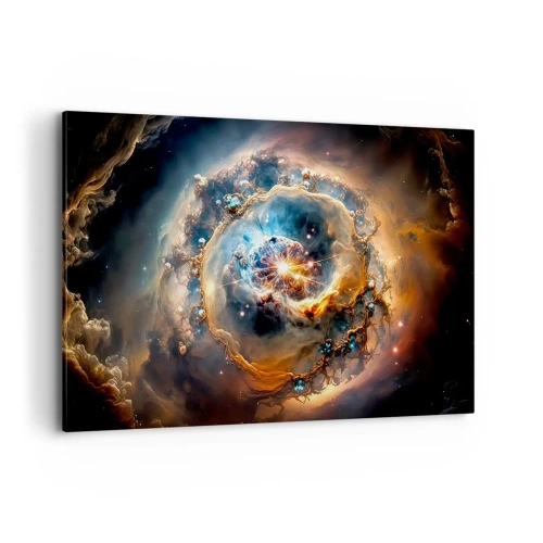 Bild auf Leinwand - Leinwandbild - Eine abstrakte Vision einer kosmischen Explosion in Gold- und Blautönen. - 120x80cm - Anfang - Moderne Wanddekoration für Wohnzimmer und Schlafzimmer ARTTOR
