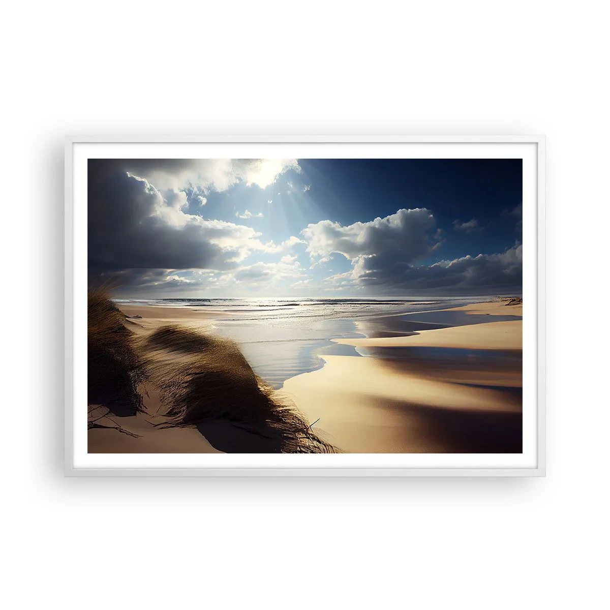 Poster in einem weißen Rahmen - Strand, wilder Strand - 100x70 cm