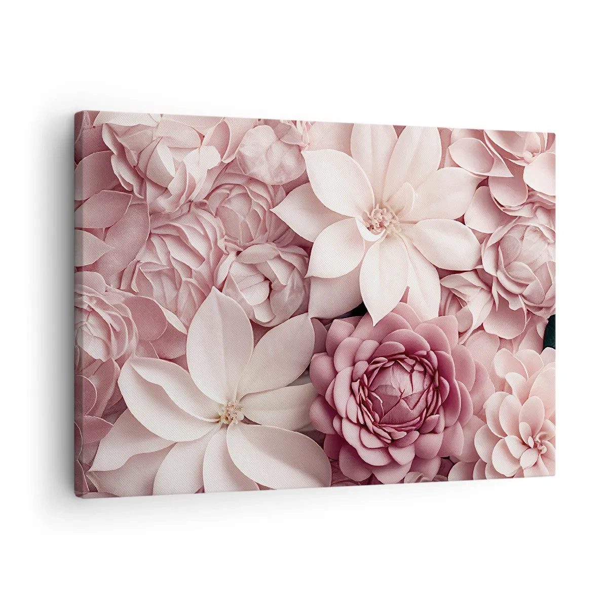 Bild auf Leinwand - Leinwandbild - Blumen in Rosa- und Weißtönen in künstlerischer Umsetzung - 70x50cm - In rosa Blütenblättern - Moderne Wanddekoration für Wohnzimmer und Schlafzimmer ARTTOR
