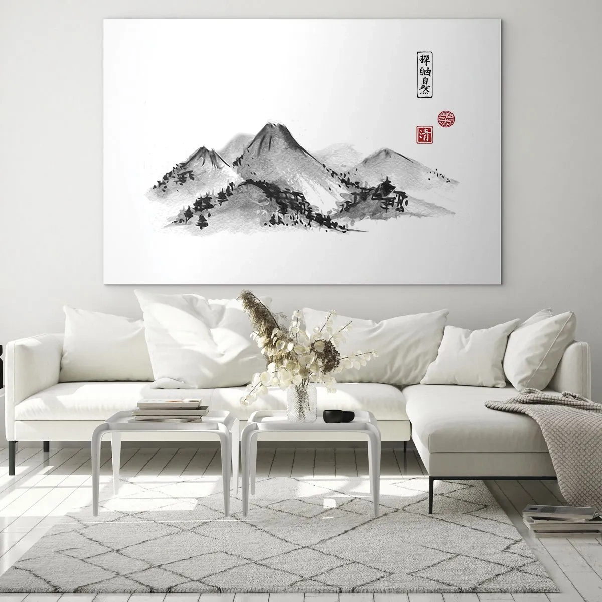 Glasbild - Bild auf glas - Eine minimalistische Berglandschaft im orientalischen Stil - 70x50cm - Unendliche Fernen - Moderne Wanddekoration für Wohnzimmer und Schlafzimmer ARTTOR