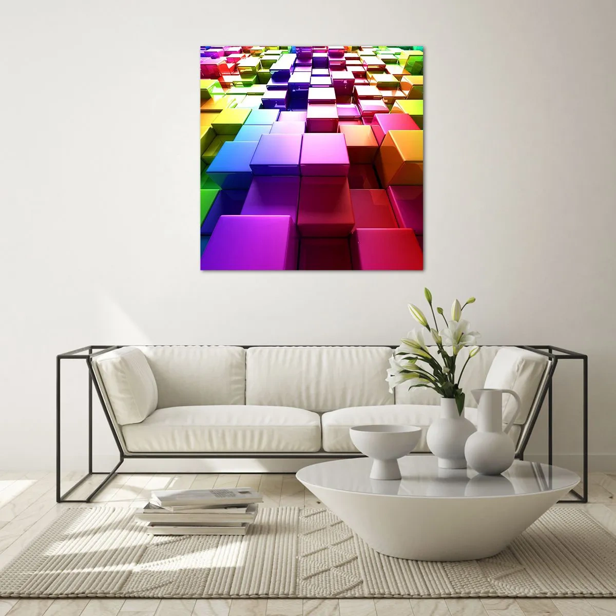 Glasbild - Bild auf glas - Op-Art gemeinsam im Team - 70x70 cm