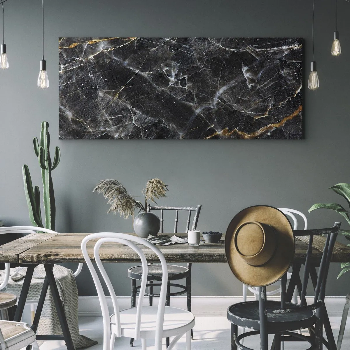 Bild auf Leinwand - Leinwandbild - Schwarz-goldene Details der Marmoroberfläche - 120x50cm - Das Innenleben des Steins - Moderne Wanddekoration für Wohnzimmer und Schlafzimmer ARTTOR
