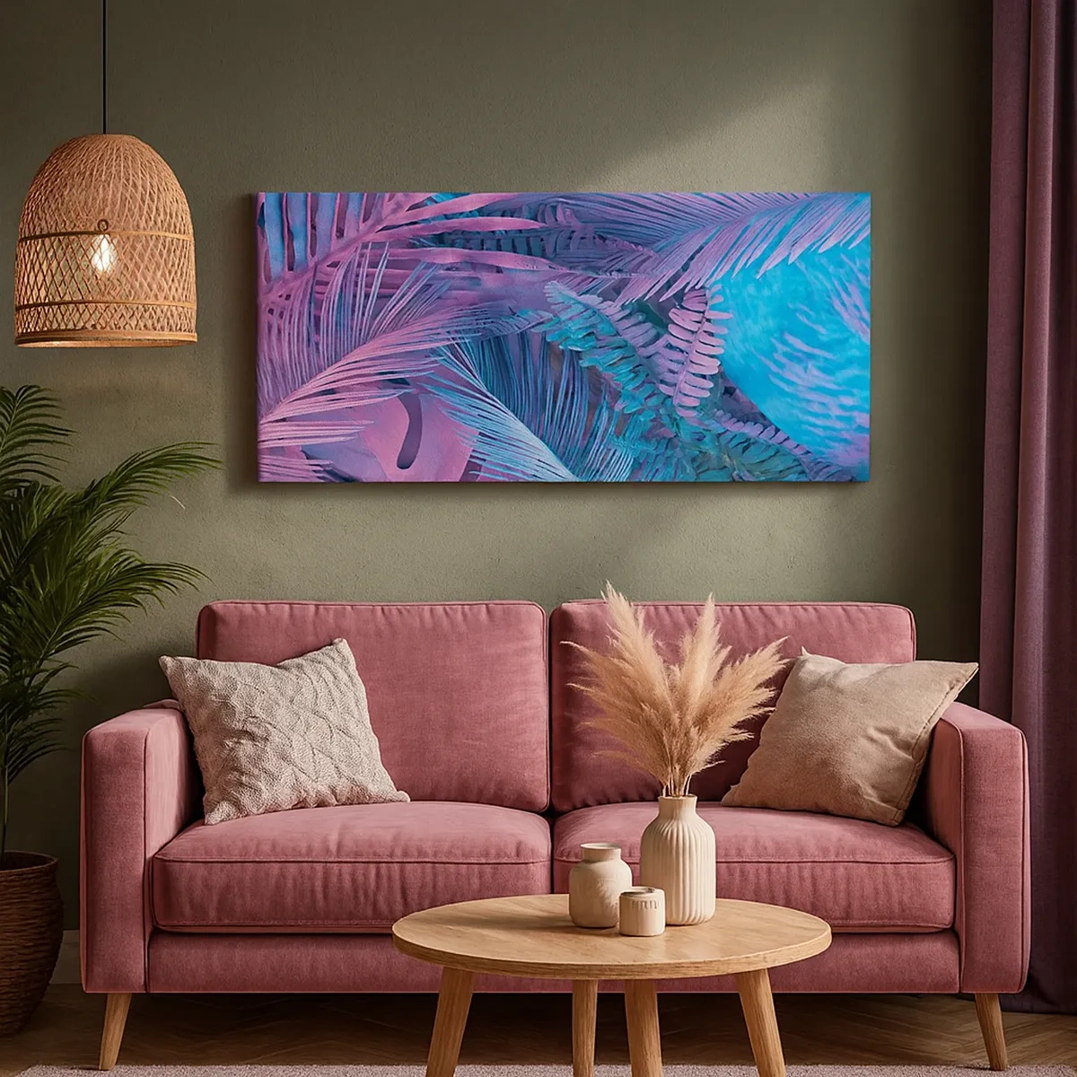 Bild auf Leinwand - Leinwandbild - Tropen in Rosa und Blau - 30x30 cm