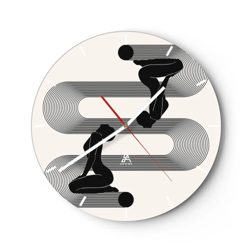 Wanduhr - Glasuhr - Grafische Symmetrie mit weiblichen Silhouetten und geometrischen Linien - 30x30cm - Sinnliche Symmetrie - Moderne Wanddekoration für Wohnzimmer, Küche und Schlafzimmer ARTTOR