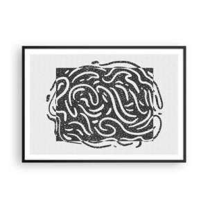 Poster in einem schwarzem Rahmen - Schwarz-Weiß-Abstraktion im geometrischen Stil - 100x70cm - Abstraktion: Freudentanz - Moderne Wanddekoration für Wohnzimmer und Schlafzimmer ARTTOR