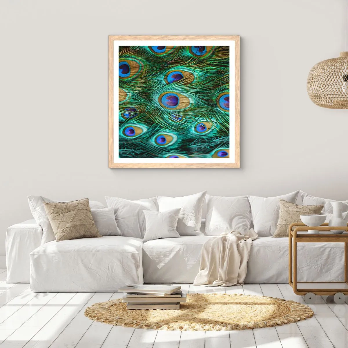 Poster in einem Rahmen aus heller Eiche - Ein Blick mit Pfauenaugen - 40x40 cm