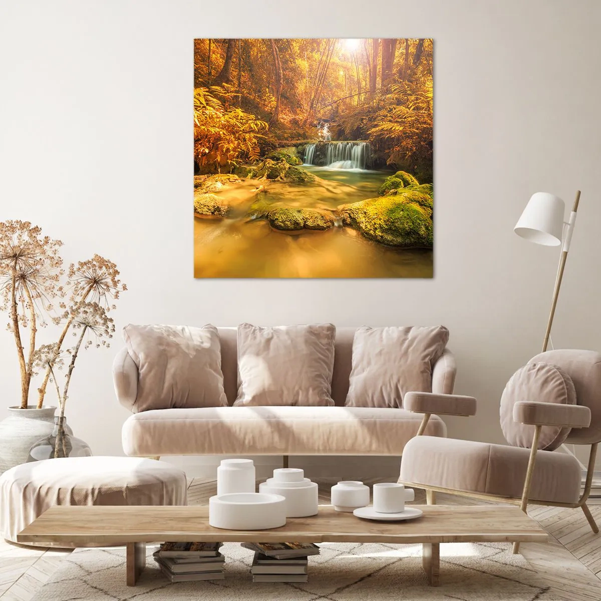 Bild auf Leinwand - Leinwandbild - Waldkaskade in Gold - 50x50 cm