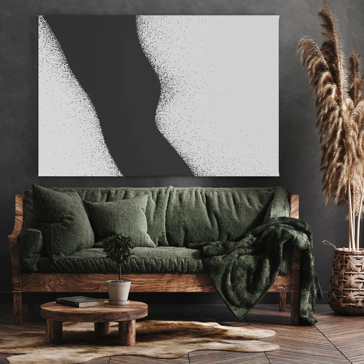 Bild auf Leinwand - Leinwandbild - Abstraktes schwarz-weißes Muster mit zarten Punkten auf Leinwand - 70x50cm - Flüssiges Gleichgewicht - Moderne Wanddekoration für Wohnzimmer und Schlafzimmer ARTTOR