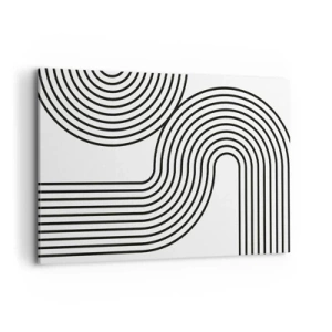 Bild auf Leinwand - Leinwandbild - Ein abstraktes Gemälde mit schwarzen Linien, die geometrische Muster auf weißem Hintergrund erzeugen. - 120x80cm - An der Kurve - Moderne Wanddekoration für Wohnzimmer und Schlafzimmer ARTTOR