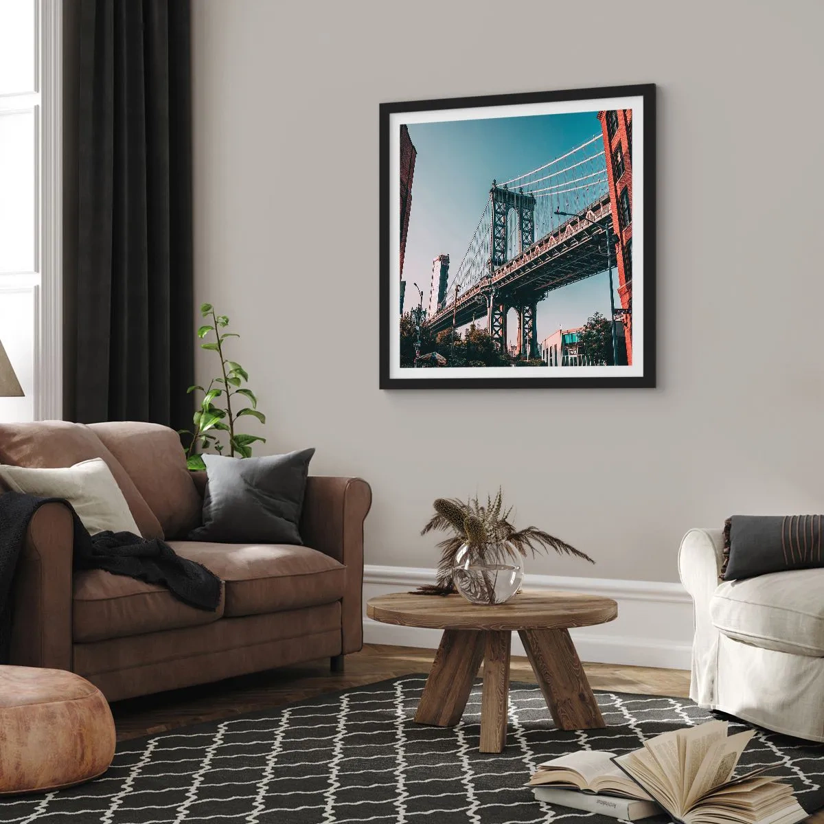 Poster in einem schwarzem Rahmen - Über den Wellen der Stadt - 60x60 cm