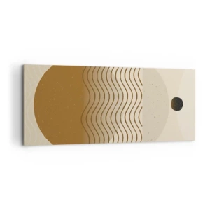 Bild auf Leinwand - Leinwandbild - Geometrische Abstraktion mit Kreisen und Wellenlinien in warmen Farben. - 120x50cm - Zur Entstehung geometrischer Figuren - Moderne Wanddekoration für Wohnzimmer und Schlafzimmer ARTTOR