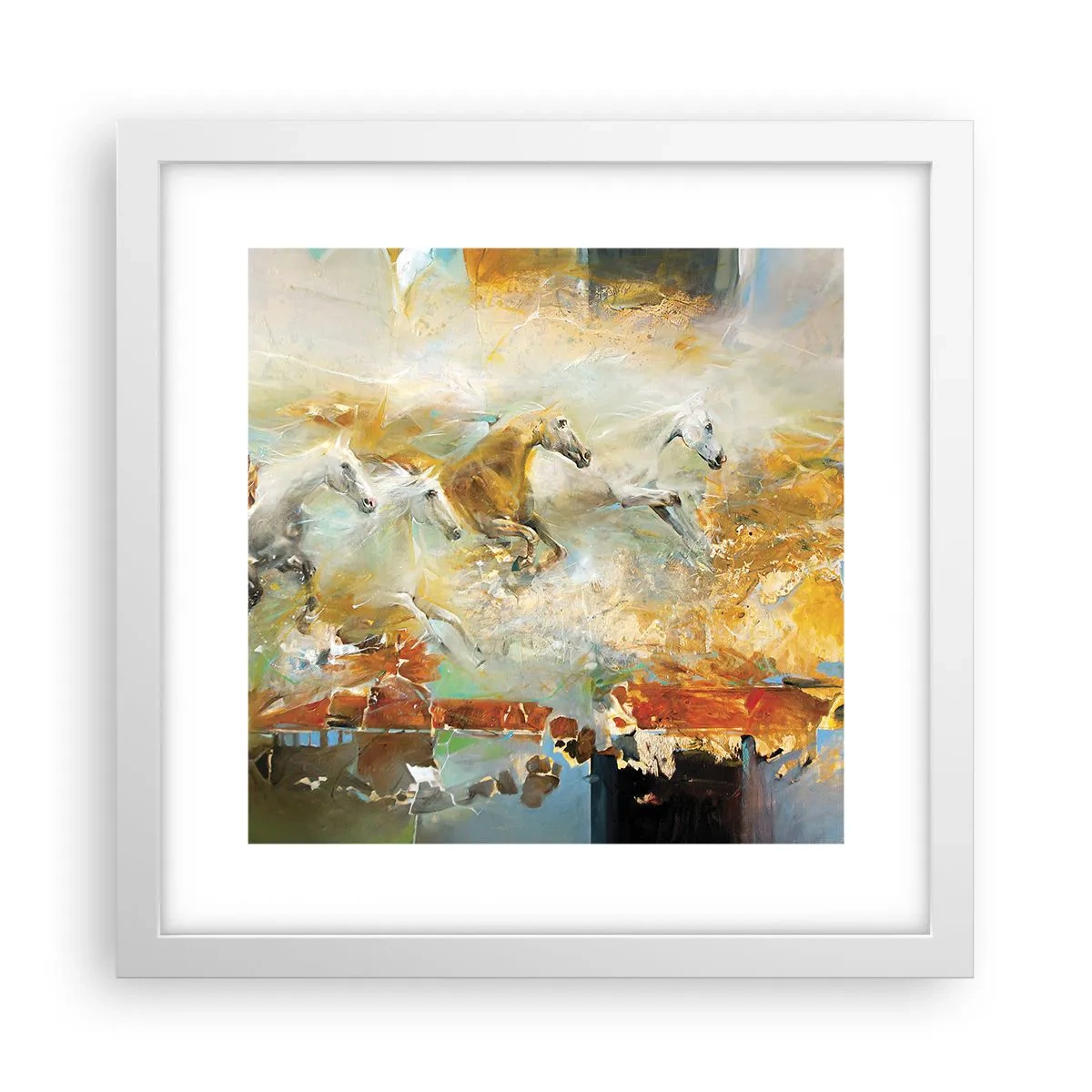 Poster in einem weißen Rahmen - Im Galopp durch das Licht - 30x30 cm