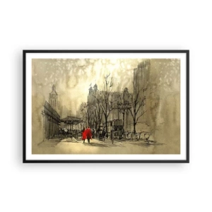 Poster in einem schwarzem Rahmen - Ein Date im Londoner Nebel - 91x61 cm