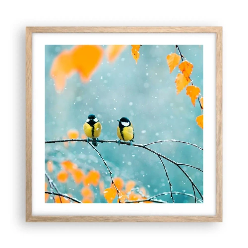 Poster in einem Rahmen aus heller Eiche - Vogelklatsch - 50x50 cm