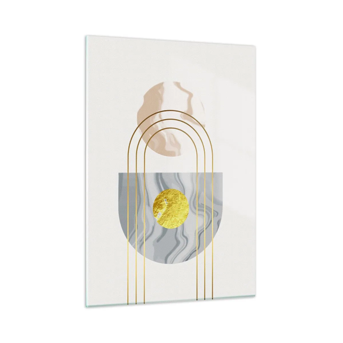 Glasbild - Bild auf glas - Abstraktes Gemälde in Gold und Grau - 50x70cm - Helligkeit und Brillanz - Moderne Wanddekoration für Wohnzimmer und Schlafzimmer ARTTOR