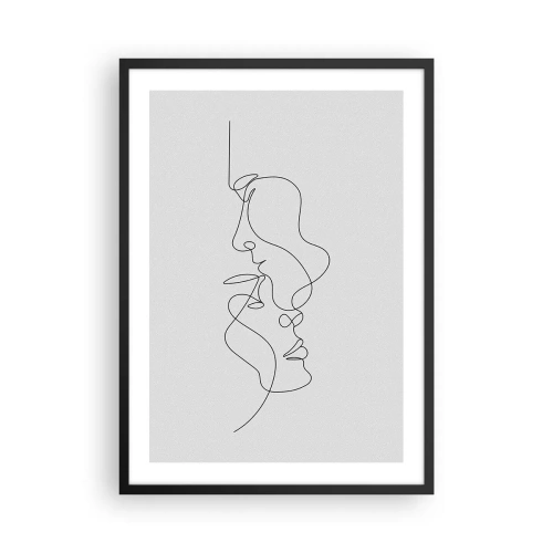 Poster in einem schwarzem Rahmen - Eine minimalistische Umrisszeichnung zweier Gesichter in Schwarz auf hellem Hintergrund. - 50x70cm - Die Hitze bitterer Begierden - Moderne Wanddekoration für Wohnzimmer und Schlafzimmer ARTTOR