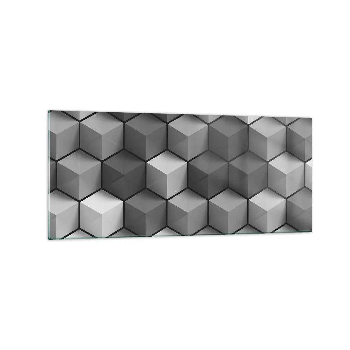 Glasbild - Bild auf glas - Geometrische Komposition aus Würfeln in Grau- und Schwarztönen - 120x50cm - Kubistisches Puzzle - Moderne Wanddekoration für Wohnzimmer und Schlafzimmer ARTTOR