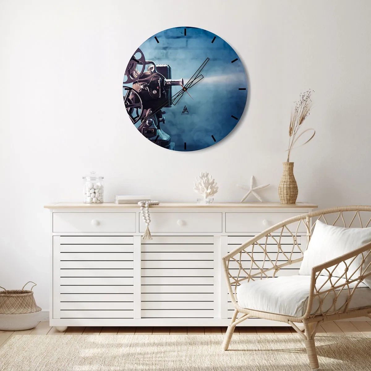 Wanduhr - Glasuhr - Retro-Filmprojektor mit diffusem Lichteffekt - 30x30cm - Im alten Kino - Moderne Wanddekoration für Wohnzimmer, Küche und Schlafzimmer ARTTOR