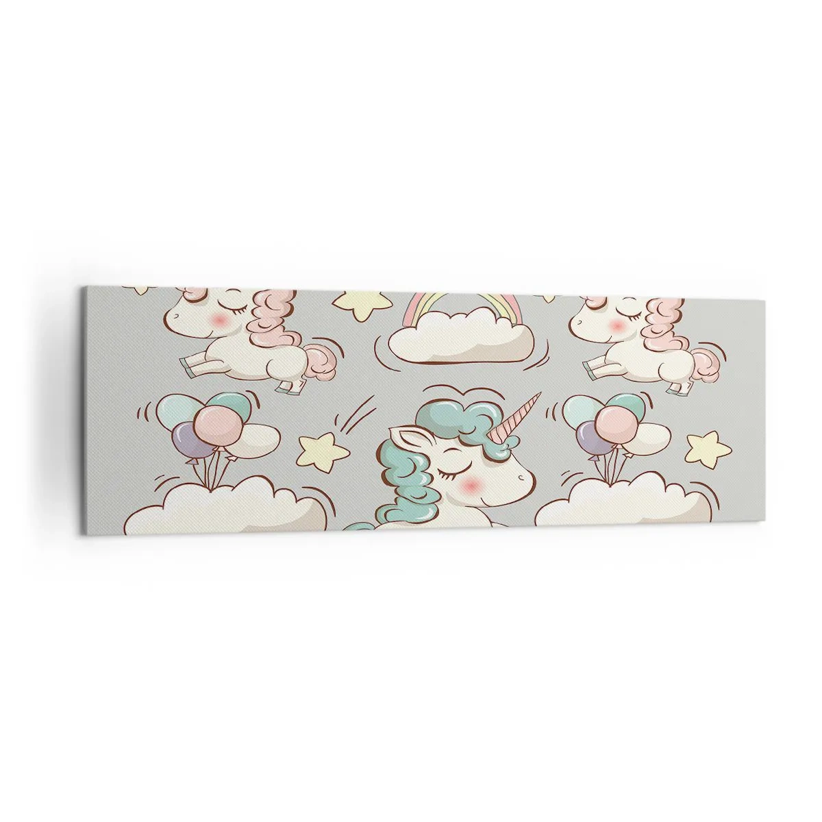 Bild auf Leinwand - Leinwandbild - Niedliche Einhörner auf pastellfarbenem Hintergrund - 160x50cm - Sicherlich gibt es... - Moderne Wanddekoration für Wohnzimmer und Schlafzimmer ARTTOR