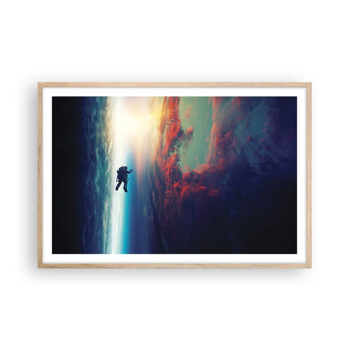 Poster in einem Rahmen aus heller Eiche - Sich dem Universum stellen - 91x61 cm