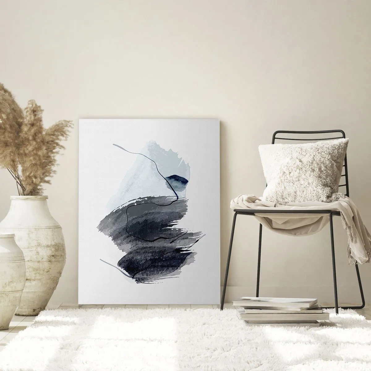 Glasbild - Bild auf glas - Eine abstrakte Komposition in Marineblau- und Grautönen - 50x70cm - Intensität und Bewegung - Moderne Wanddekoration für Wohnzimmer und Schlafzimmer ARTTOR