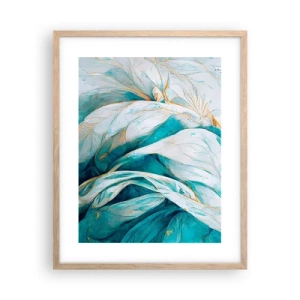 Poster in einem Rahmen aus heller Eiche - Blaue Abstraktion mit goldenem Motiv - 40x50 cm