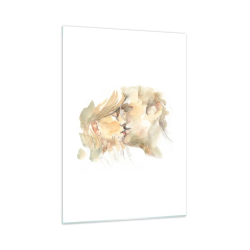 Glasbild - Bild auf glas - Romantisches Aquarell eines Liebeskusses - 50x70cm - Hälfte gefunden? - Moderne Wanddekoration für Wohnzimmer und Schlafzimmer ARTTOR