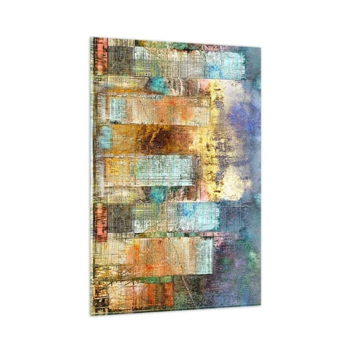 Glasbild - Bild auf glas - Abstrakte Wolkenkratzer im Industriestil - 80x120cm - Sonnige Metropole - Moderne Wanddekoration für Wohnzimmer und Schlafzimmer ARTTOR