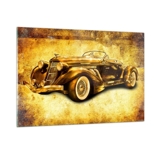 Glasbild - Bild auf glas - Oldtimer-Cabrio auf Vintage-Hintergrund - 120x80cm - Elite der Elite - Moderne Wanddekoration für Wohnzimmer und Schlafzimmer ARTTOR