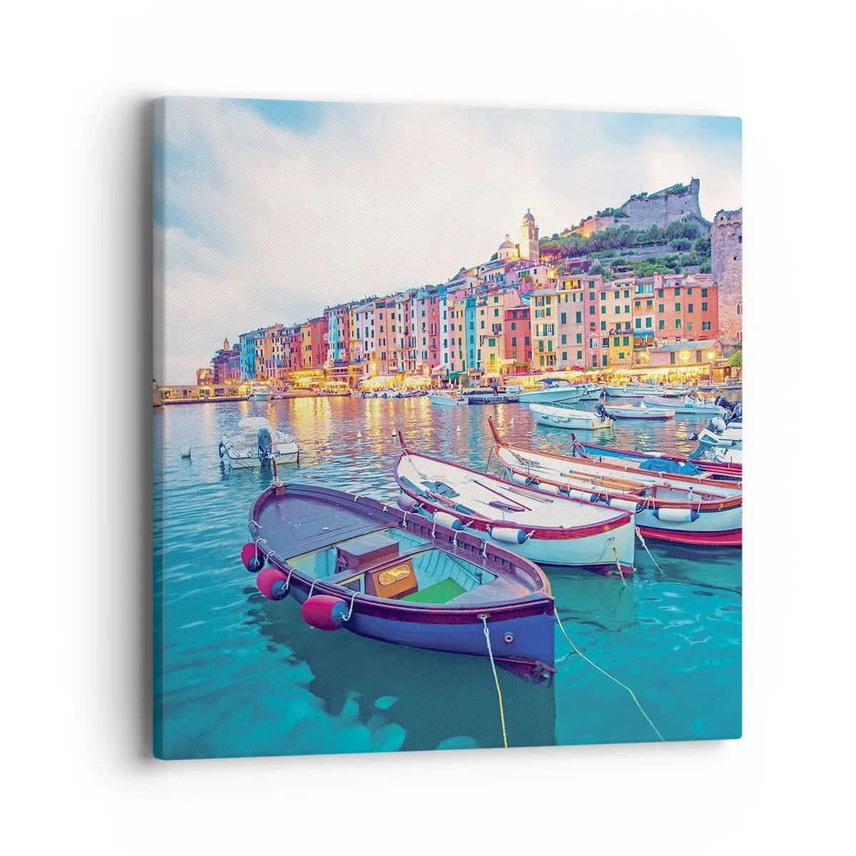 Bild auf Leinwand - Leinwandbild - Bunter Abend im Hafen - 40x40 cm