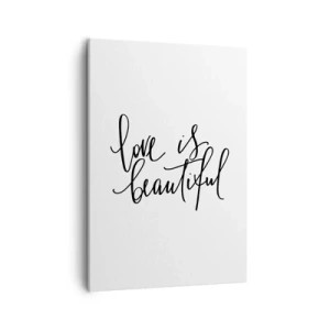 Bild auf Leinwand - Leinwandbild - Schwarze Aufschrift „Liebe ist schön“ auf weißem Hintergrund - 50x70cm - Lies und wiederhol - Moderne Wanddekoration für Wohnzimmer und Schlafzimmer ARTTOR