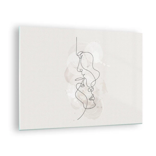 Glasbild - Bild auf glas - Eine minimalistische Zeichnung der Gesichter zweier Menschen in einer subtilen, sinnlichen Umarmung. - 70x50cm - Verstrickt in eine Umarmung - Moderne Wanddekoration für Wohnzimmer und Schlafzimmer ARTTOR