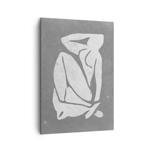 Bild auf Leinwand - Leinwandbild - Eine minimalistische Silhouettenzeichnung auf grauem Hintergrund - 50x70cm - In Gedanken versunken - Moderne Wanddekoration für Wohnzimmer und Schlafzimmer ARTTOR