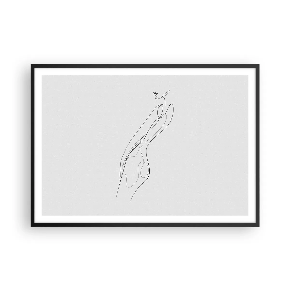 Poster in einem schwarzem Rahmen - Eine minimalistische Linie, die eine Silhouette vor einem hellen Hintergrund zeigt - 100x70cm - Bloß ein Versprechen - Moderne Wanddekoration für Wohnzimmer und Schlafzimmer ARTTOR