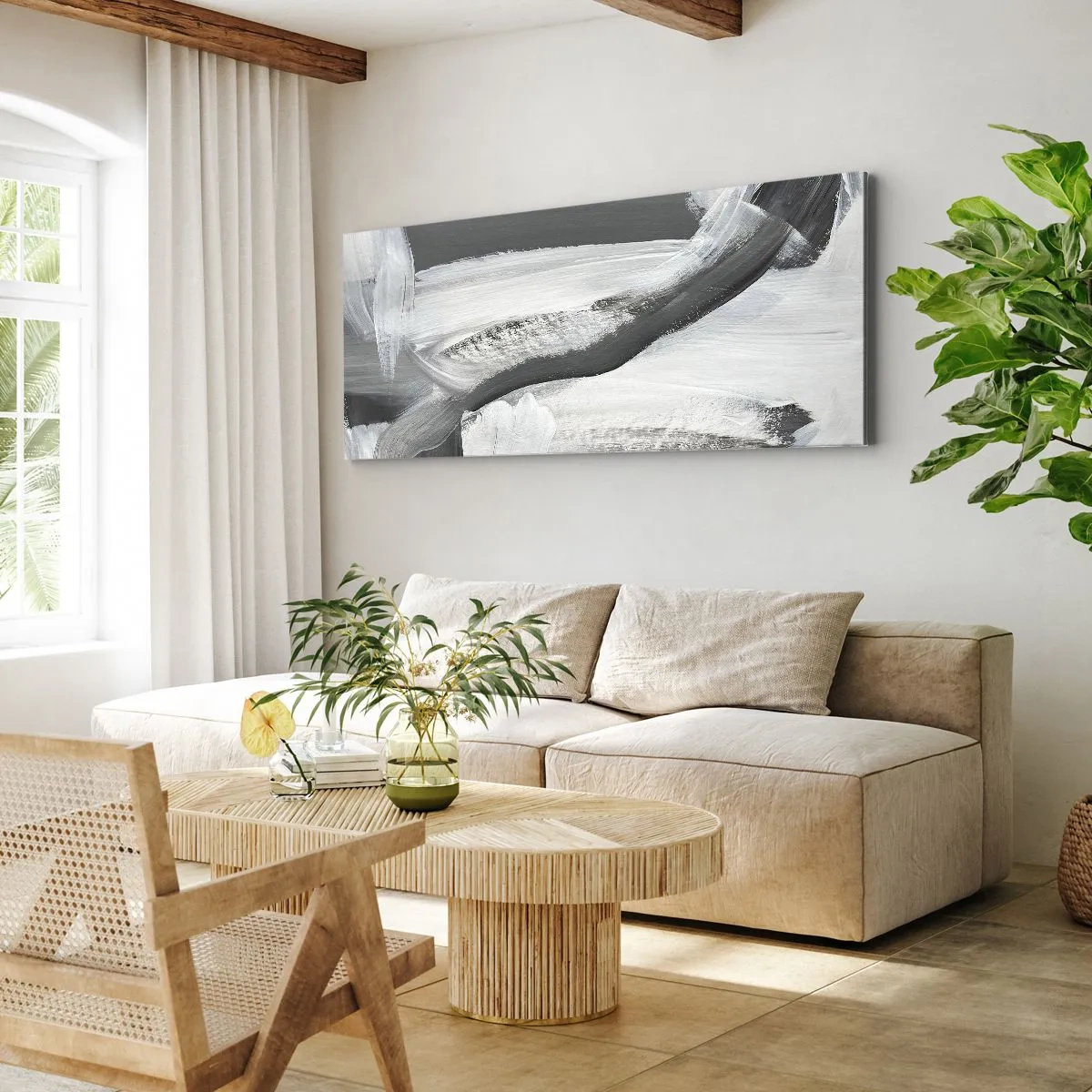 Bild auf Leinwand - Leinwandbild - Grau-weiße Abstraktion mit dynamischen Linien - 140x50cm - Entscheidender Schritt - Moderne Wanddekoration für Wohnzimmer und Schlafzimmer ARTTOR